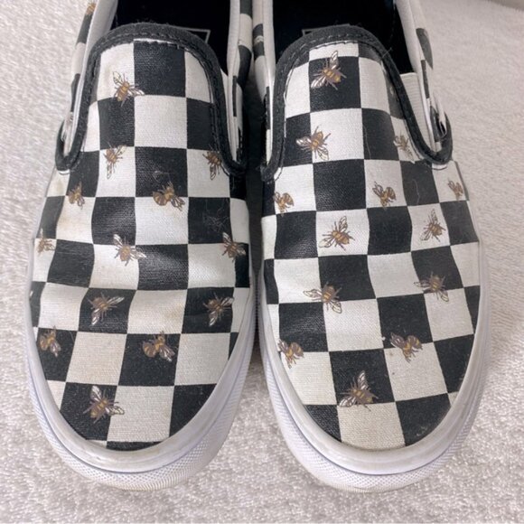Vans Unisex Slip On Black & White Bee Check Sneakers 8/6.5 - Picture 9 of 13